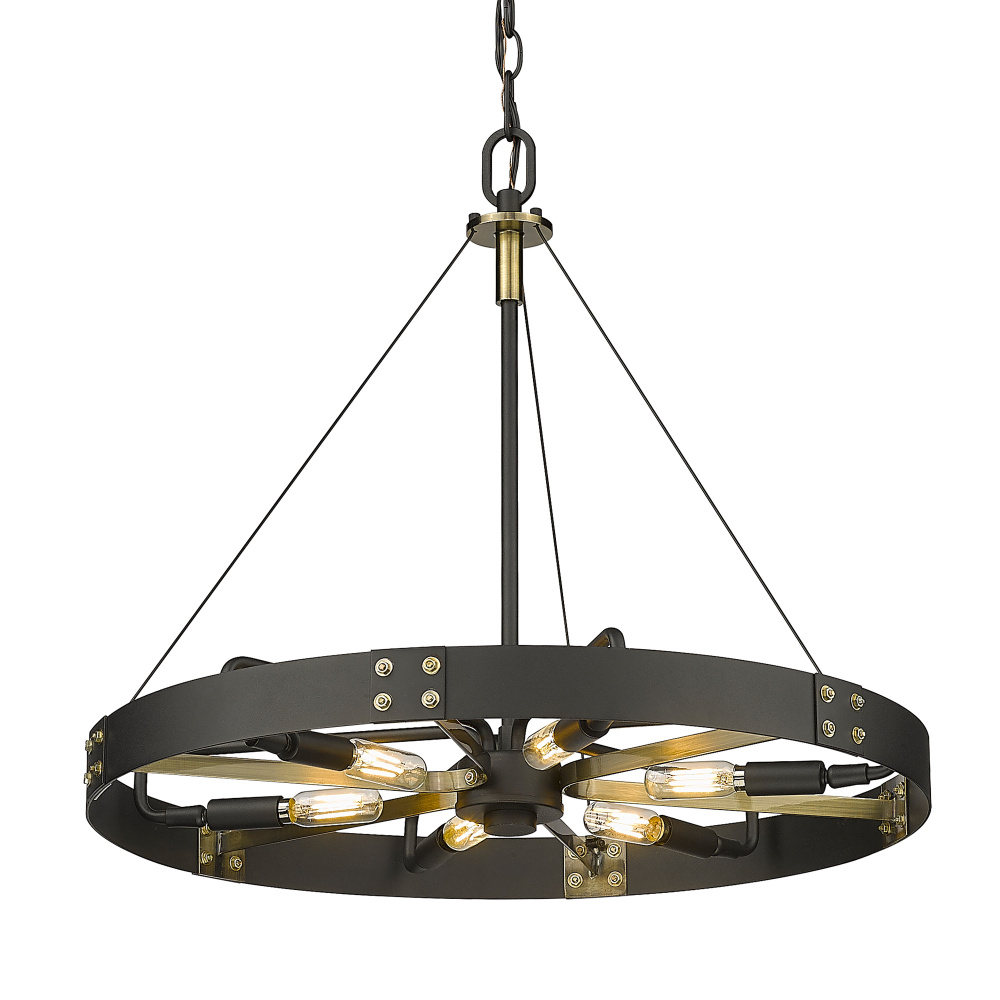 Golden Lighting Vaughn 6-light Pendant in Natural Black and Aged Brass Accents